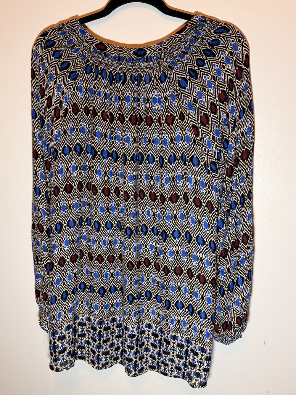 Lucky Brand Blue and Black Geometric Print Peasant Blouse - Picture 5 of 9